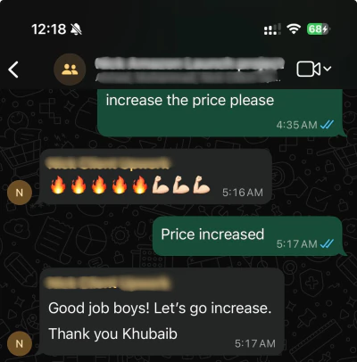 WhatsApp message from a US Amazon seller we run an account for