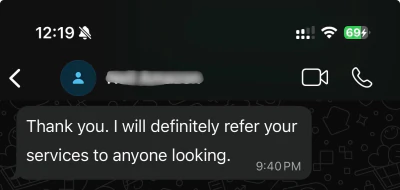 WhatsApp message from a US Amazon seller we run an account for