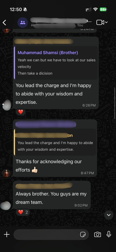 WhatsApp message from a US Amazon seller we run an account for