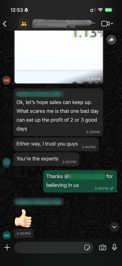WhatsApp message from a US Amazon seller we run an account for